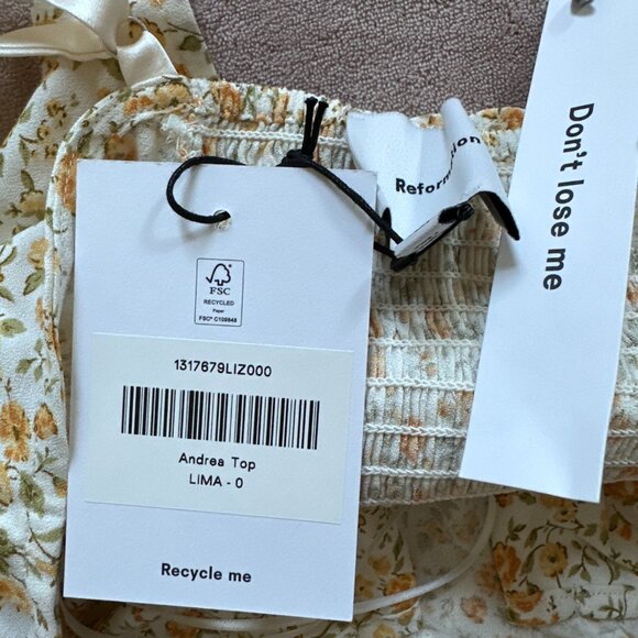 🆕 NWT Reformation Andrea Top Lima Yellow Floral Size 0 - Picture 5 of 8